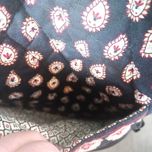 Boho Chic Black & White Cotton Crossbody Bag With Red Accents Zipper Pocket Adju - Picture 4 of 7